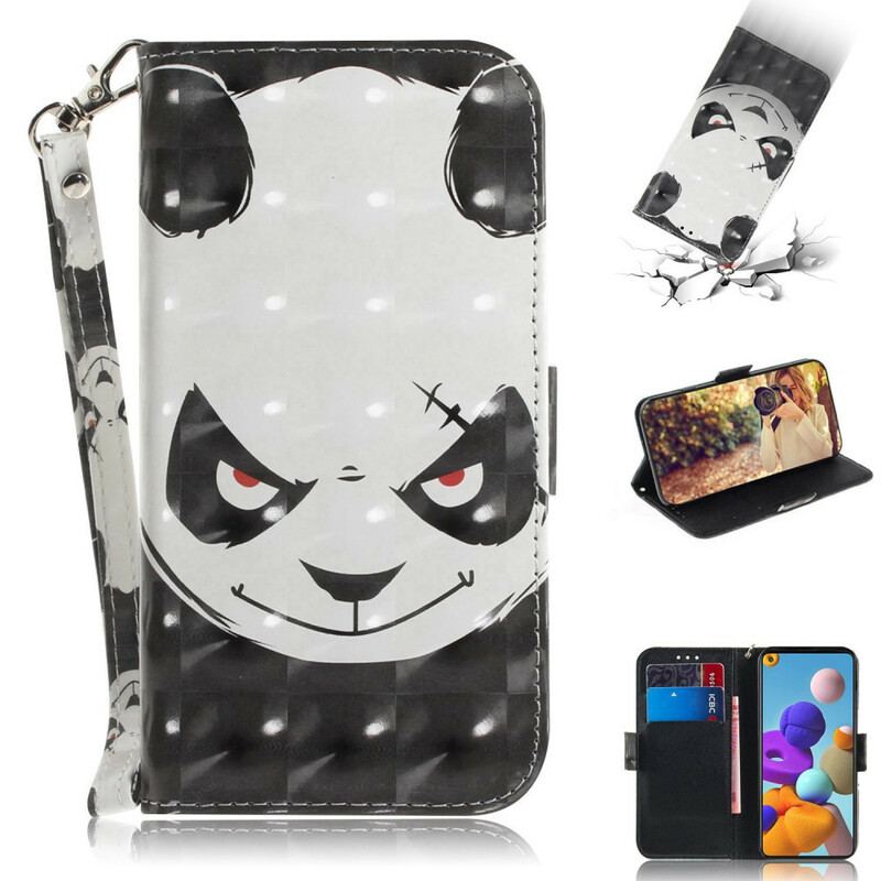 Flip Cover Samsung Galaxy A21s Med Snor Vred Panda Med Snor