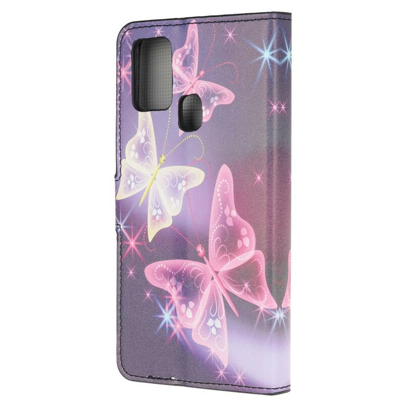 Flip Cover Samsung Galaxy A21s Neon Sommerfugle