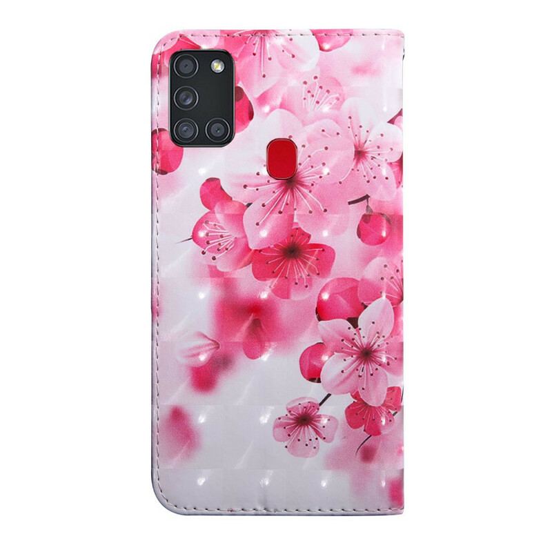 Læder Cover Samsung Galaxy A21s Lyserøde Blomster