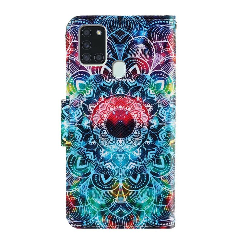 Læder Cover Samsung Galaxy A21s Med Snor Prangende Strappy Mandala