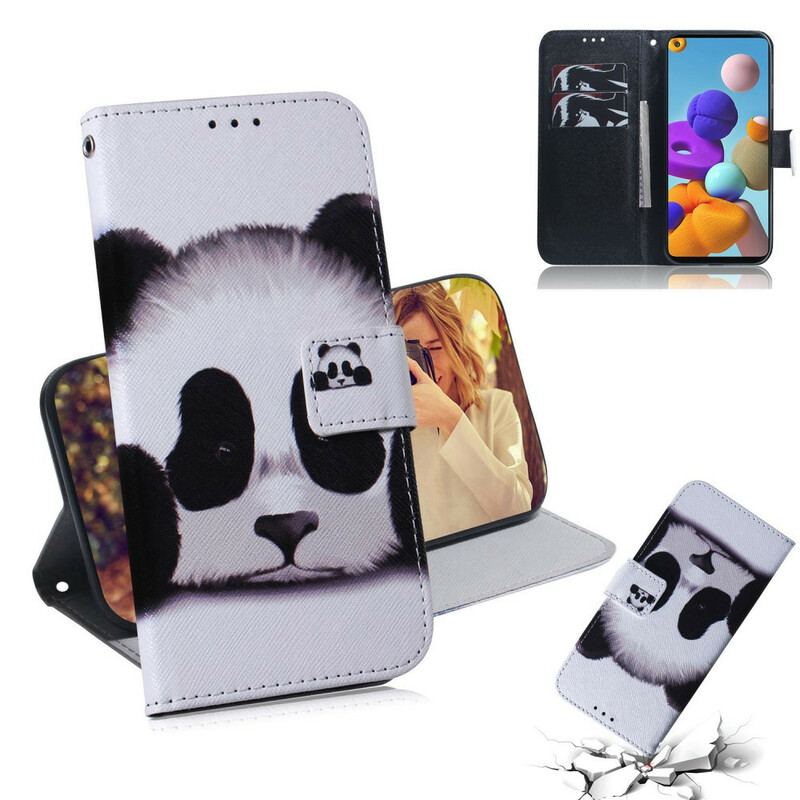 Læder Cover Samsung Galaxy A21s Panda Ansigt