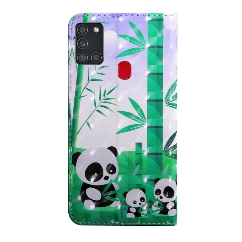 Læder Cover Samsung Galaxy A21s Panda Familie