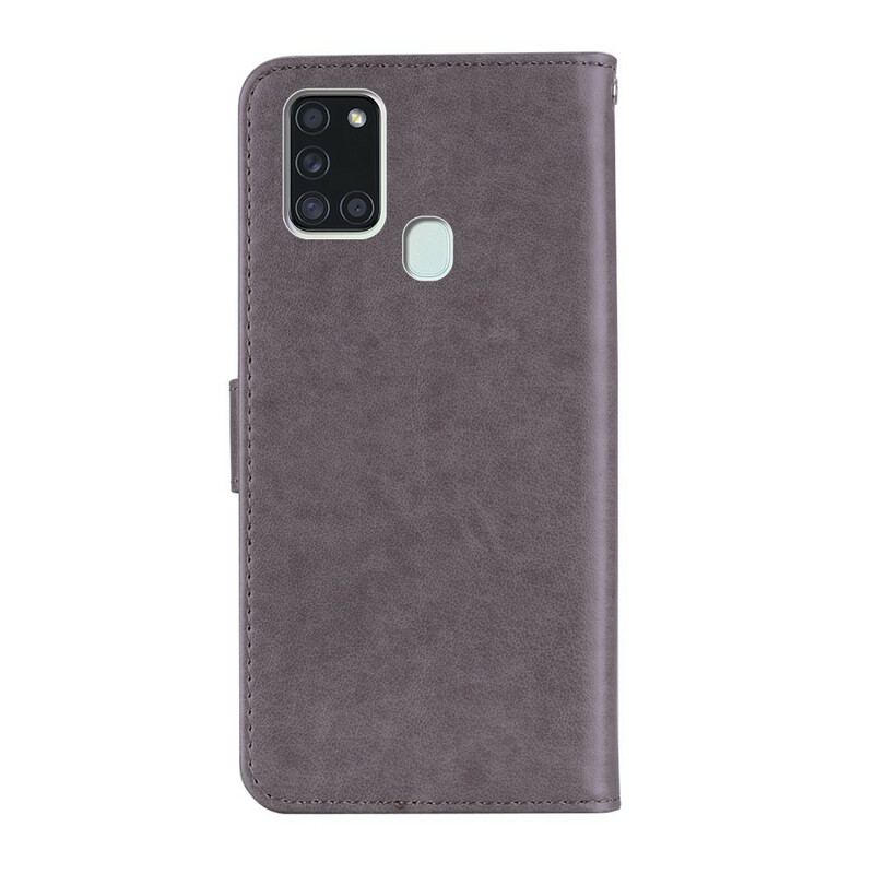 Læder Cover Samsung Galaxy A21s Ugle Mandala Og Charm