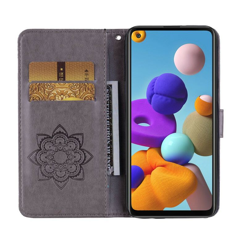 Læder Cover Samsung Galaxy A21s Ugle Mandala Og Charm