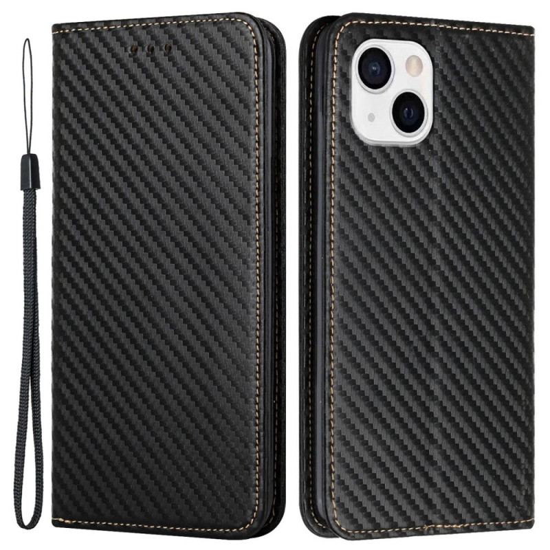 Cover iPhone 14 Plus Flip Cover Kulfiber Med Snor