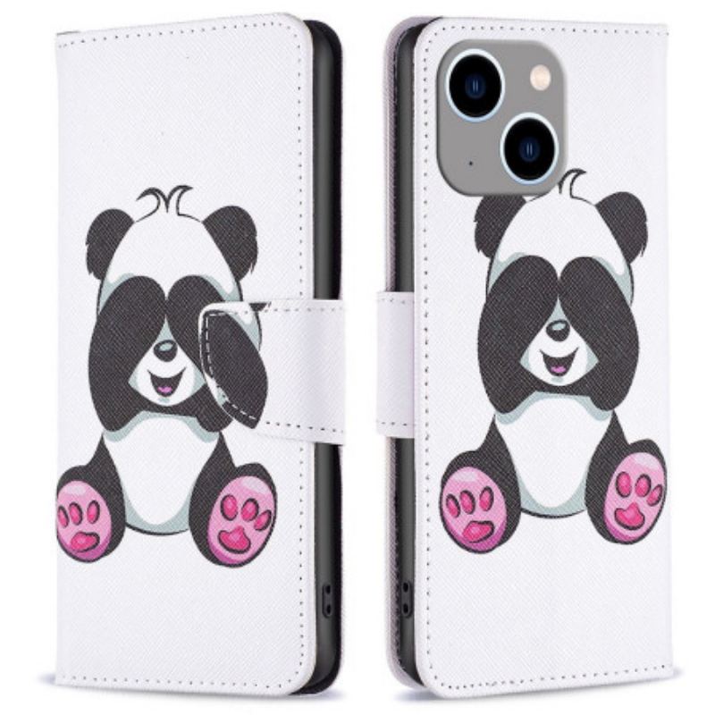 Læder Cover iPhone 14 Plus Panda Sjov