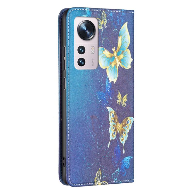 Cover Xiaomi 12 / 12X Flip Cover Farverige Sommerfugle