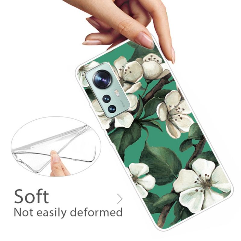 Cover Xiaomi 12 / 12X Silikone Hvide Blomster