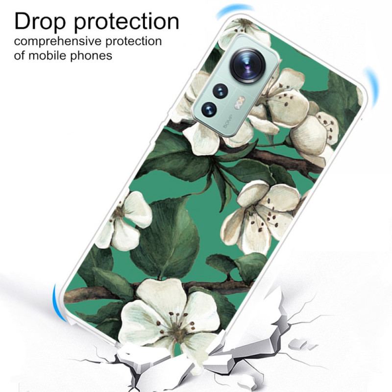 Cover Xiaomi 12 / 12X Silikone Hvide Blomster