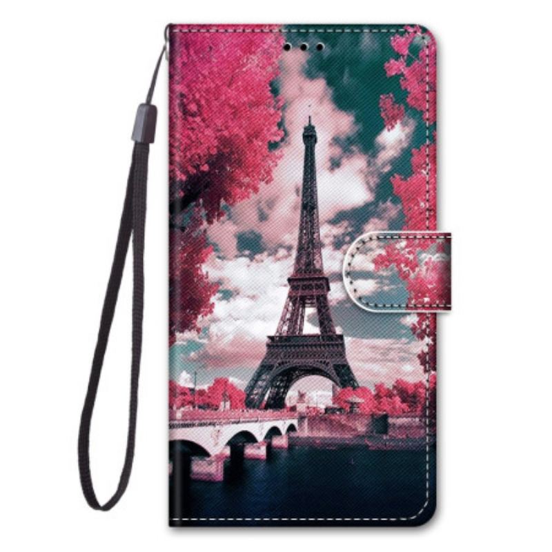 Flip Cover Xiaomi 12 / 12X Med Snor Eiffeltårnet Med Rem