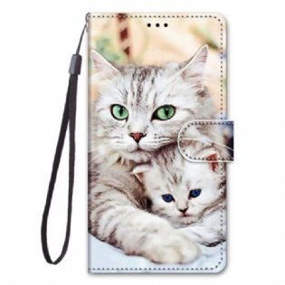 Læder Cover Xiaomi 12 / 12X Med Snor Strappy Cat Familie