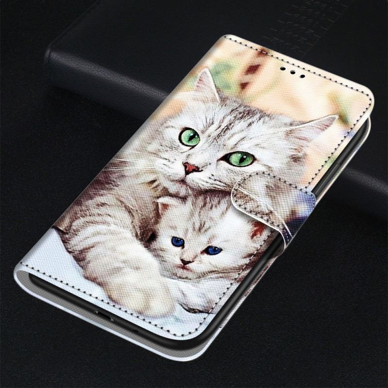 Læder Cover Xiaomi 12 / 12X Med Snor Strappy Cat Familie