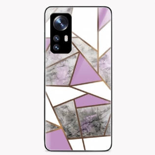 Mobilcover Xiaomi 12 / 12X Geometri Marmor Hærdet Glas