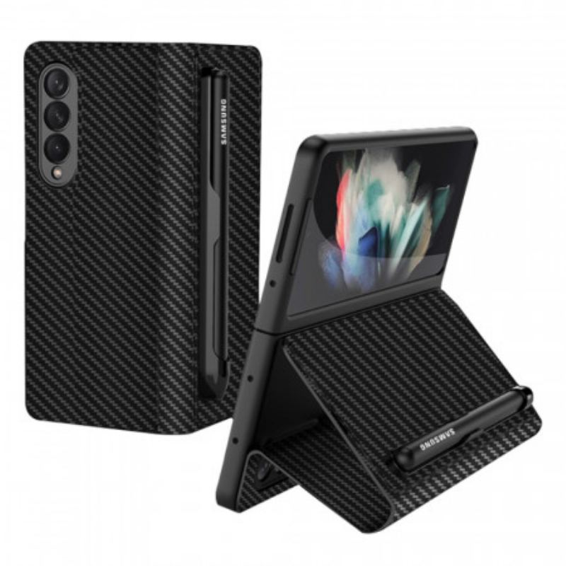 Cover Samsung Galaxy Z Fold 3 5G Flip Cover Carbon Fiber Stylus Holder