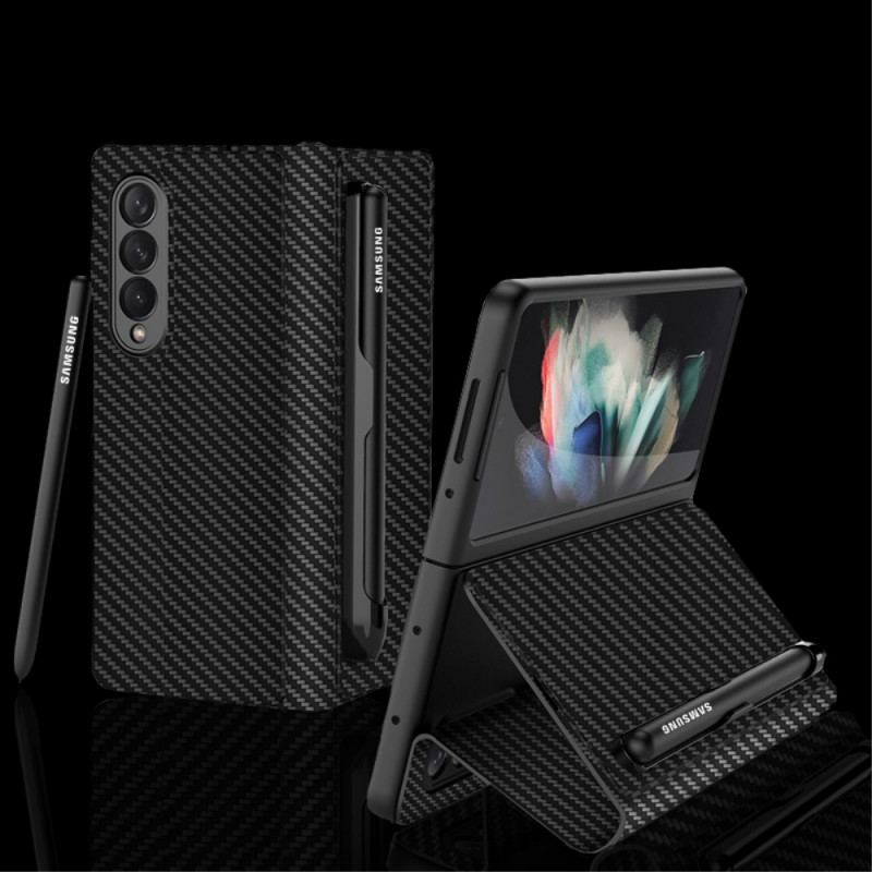 Cover Samsung Galaxy Z Fold 3 5G Flip Cover Carbon Fiber Stylus Holder