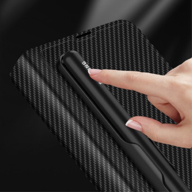 Cover Samsung Galaxy Z Fold 3 5G Flip Cover Carbon Fiber Stylus Holder