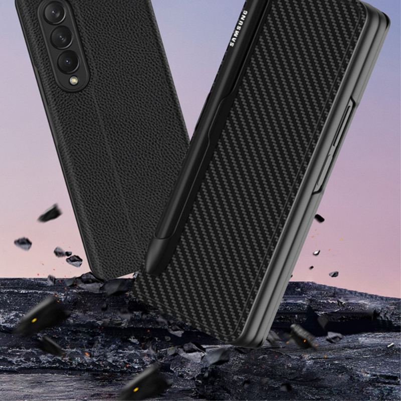 Cover Samsung Galaxy Z Fold 3 5G Flip Cover Carbon Fiber Stylus Holder