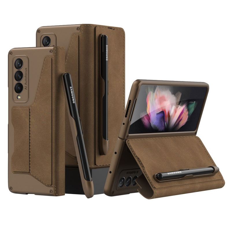 Cover Samsung Galaxy Z Fold 3 5G Flip Cover Gkk Stylus Holder I Imiteret Læder