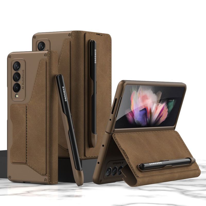 Cover Samsung Galaxy Z Fold 3 5G Flip Cover Gkk Stylus Holder I Imiteret Læder