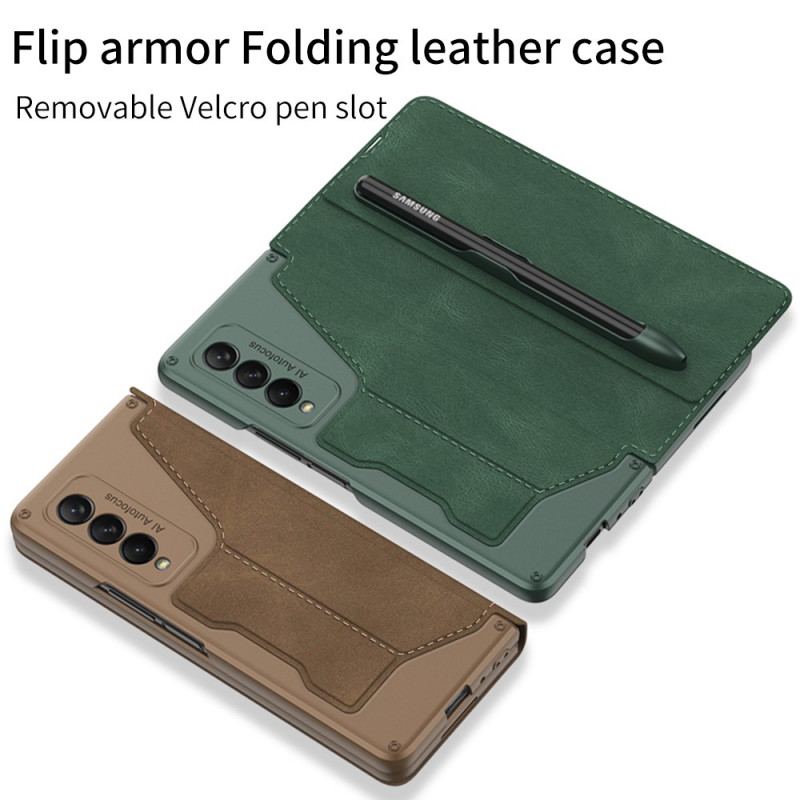 Cover Samsung Galaxy Z Fold 3 5G Flip Cover Gkk Stylus Holder I Imiteret Læder