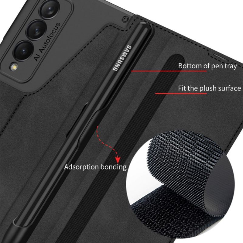 Cover Samsung Galaxy Z Fold 3 5G Flip Cover Gkk Stylus Holder I Imiteret Læder