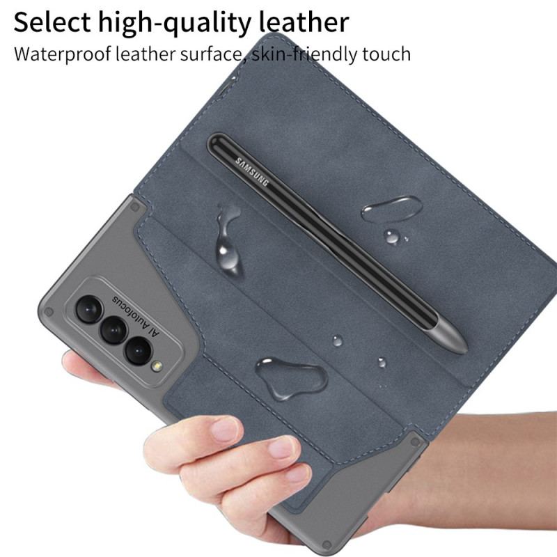 Cover Samsung Galaxy Z Fold 3 5G Flip Cover Gkk Stylus Holder I Imiteret Læder