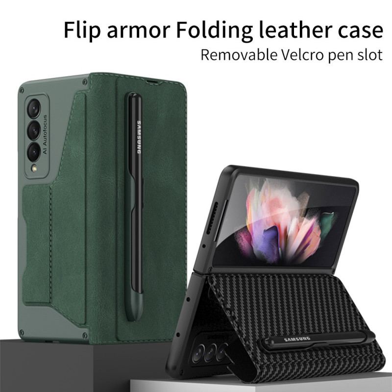 Cover Samsung Galaxy Z Fold 3 5G Flip Cover Gkk Stylus Holder I Imiteret Læder