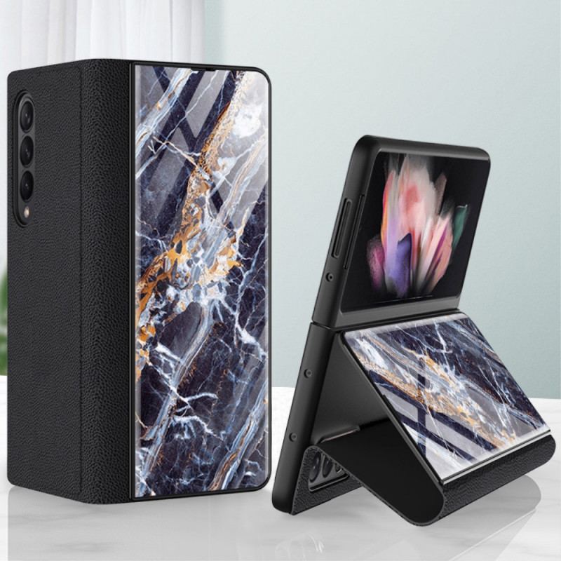 Cover Samsung Galaxy Z Fold 3 5G Flip Cover Marmoreffekt Hærdet Glas