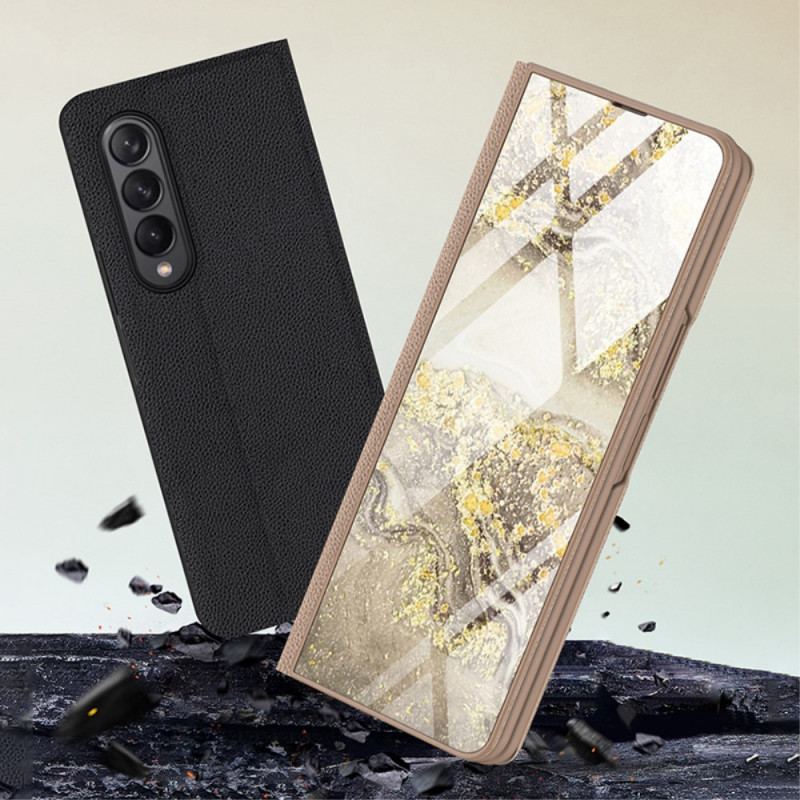 Cover Samsung Galaxy Z Fold 3 5G Flip Cover Marmoreffekt Hærdet Glas