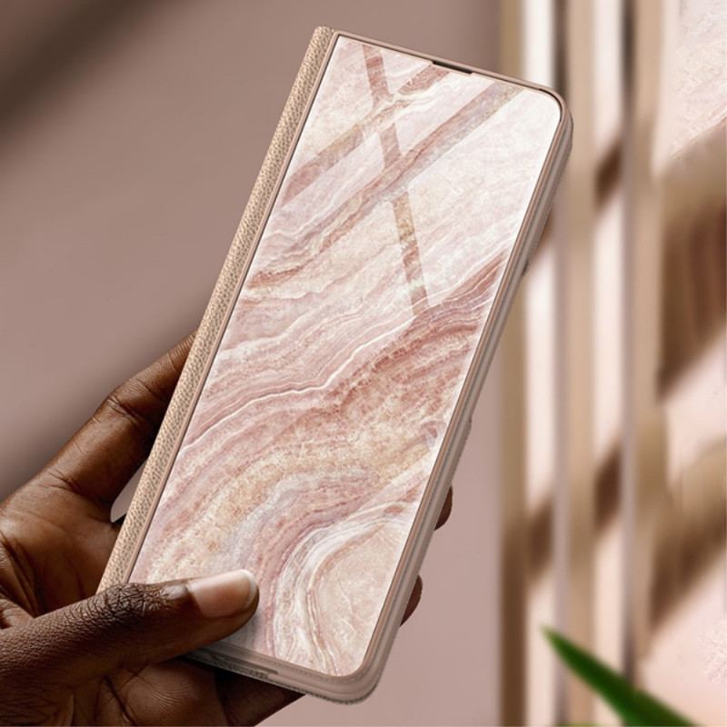 Cover Samsung Galaxy Z Fold 3 5G Flip Cover Marmoreffekt Hærdet Glas