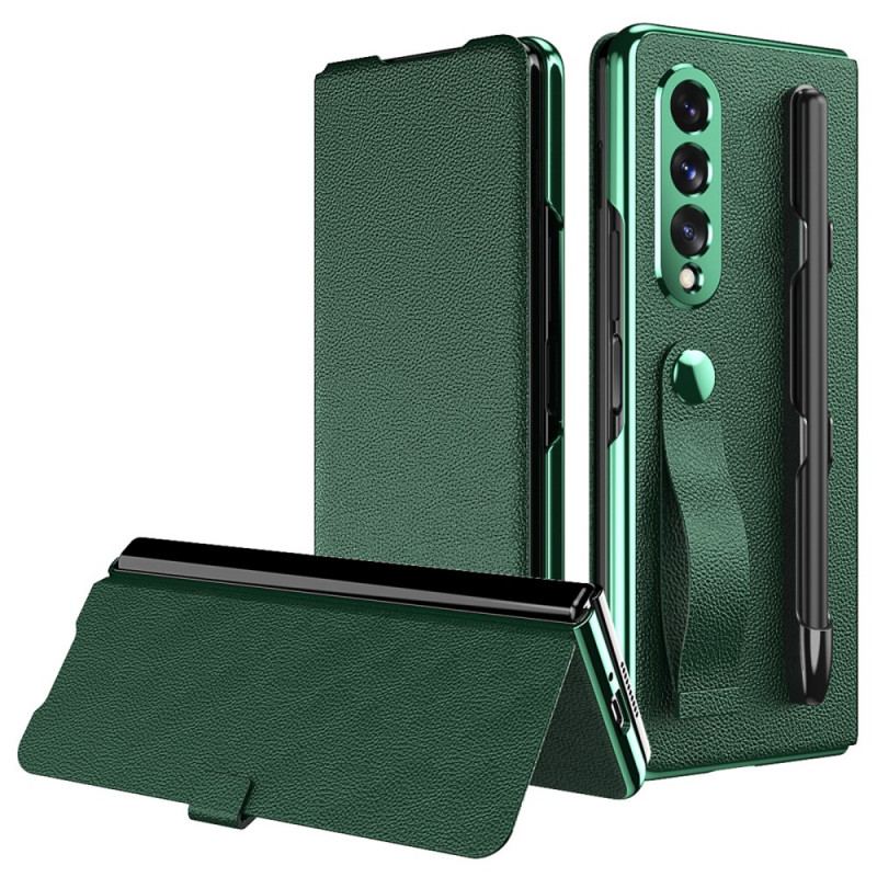 Cover Samsung Galaxy Z Fold 3 5G Flip Cover Style Litchi Læder Stylus Holder Og Rem