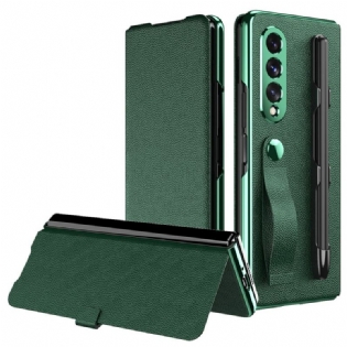 Cover Samsung Galaxy Z Fold 3 5G Flip Cover Style Litchi Læder Stylus Holder Og Rem