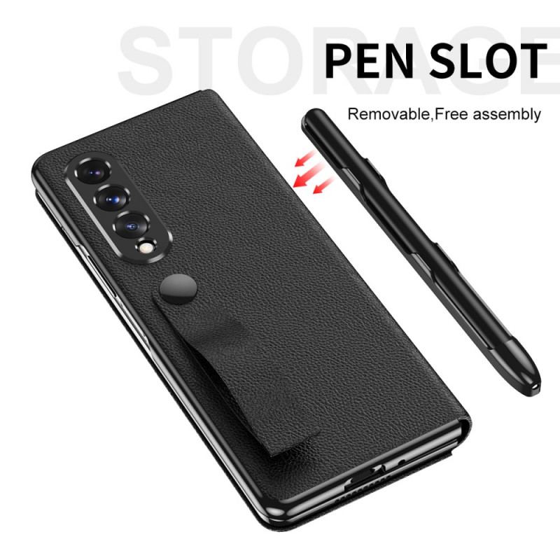 Cover Samsung Galaxy Z Fold 3 5G Flip Cover Style Litchi Læder Stylus Holder Og Rem