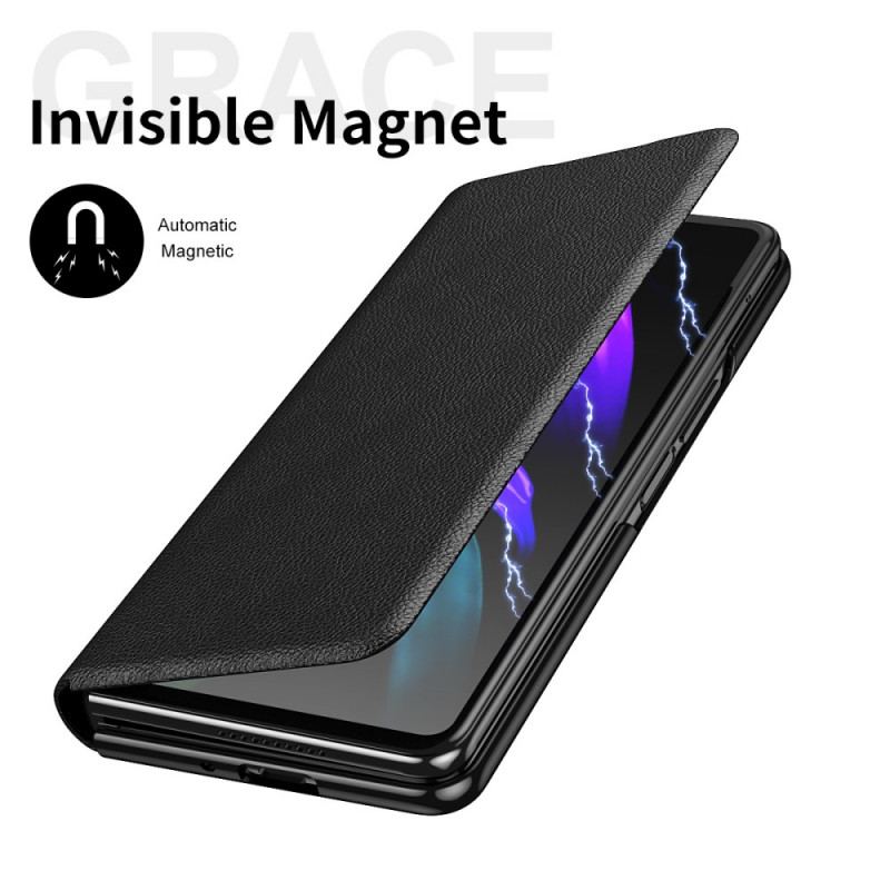 Cover Samsung Galaxy Z Fold 3 5G Flip Cover Style Litchi Læder Stylus Holder Og Rem