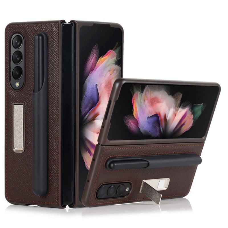 Cover Samsung Galaxy Z Fold 3 5G Stativ Og Stylusholder I Ægte Læder