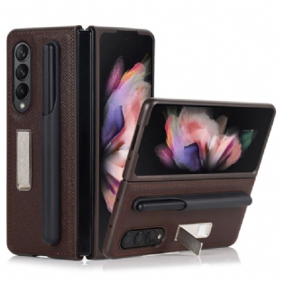 Cover Samsung Galaxy Z Fold 3 5G Stativ Og Stylusholder I Ægte Læder