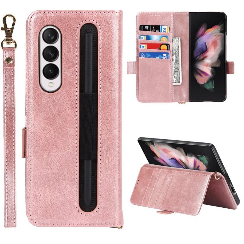 Flip Cover Samsung Galaxy Z Fold 3 5G Læder Cover Dobbelt Penneholderklap