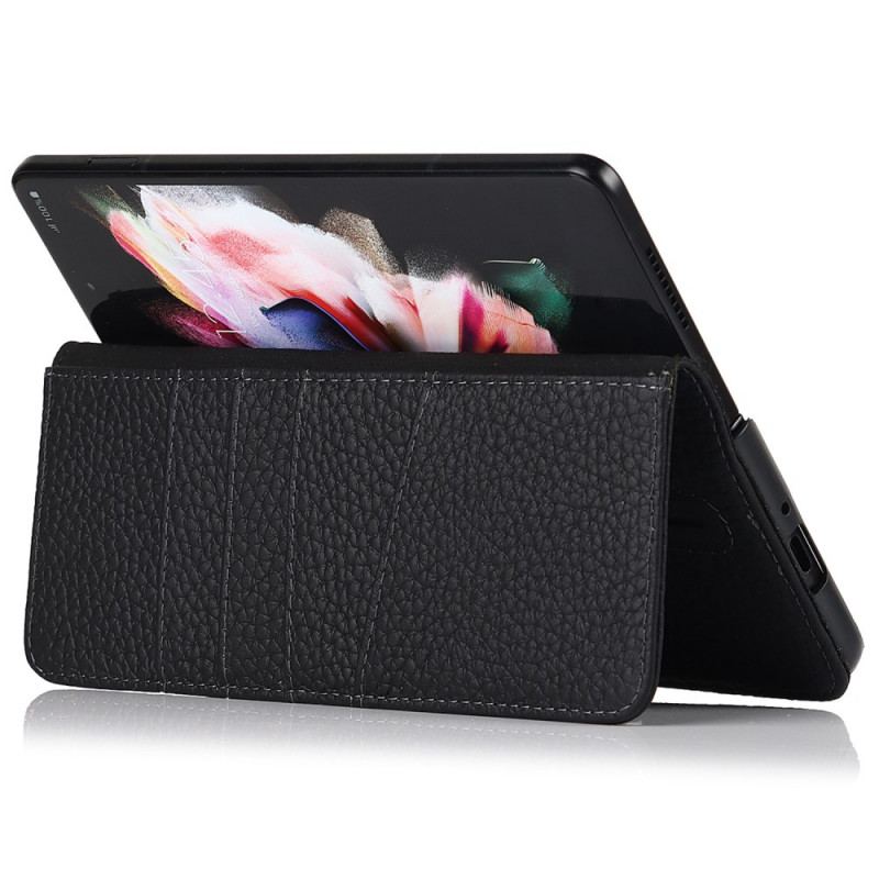 Flip Cover Samsung Galaxy Z Fold 3 5G Penholder I Ægte Litchi-læder