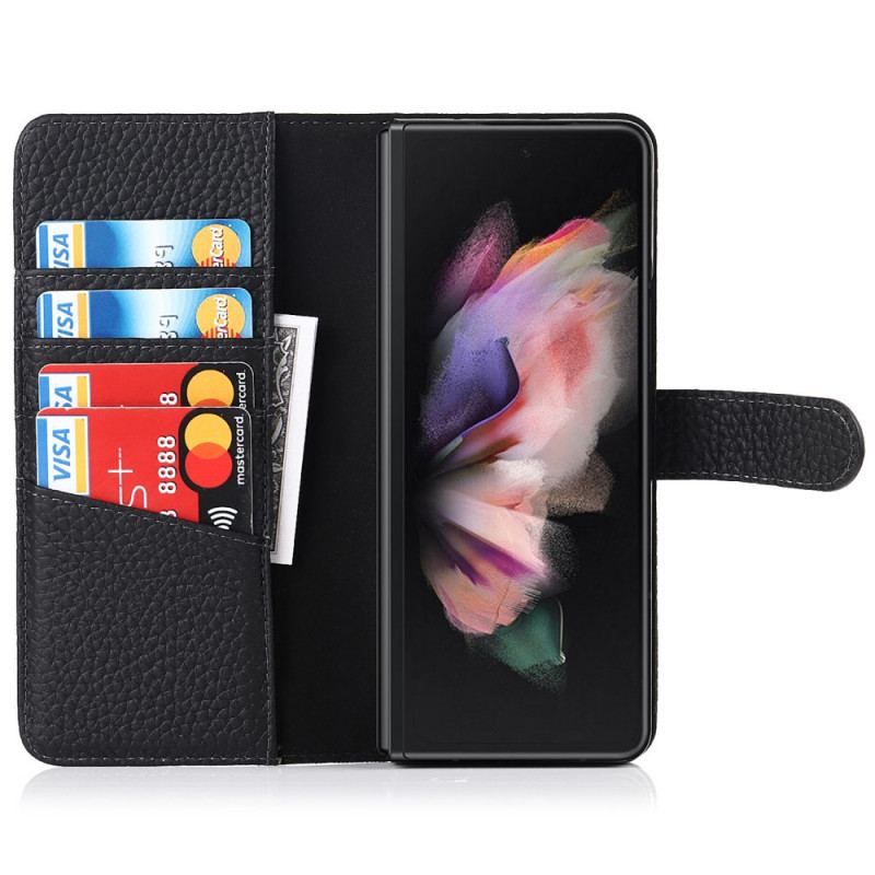 Flip Cover Samsung Galaxy Z Fold 3 5G Penholder I Ægte Litchi-læder