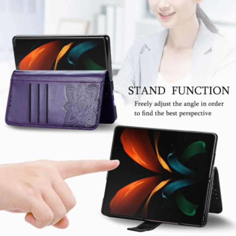 Flip Cover Samsung Galaxy Z Fold 3 5G Sommerfugledesign Med Snor