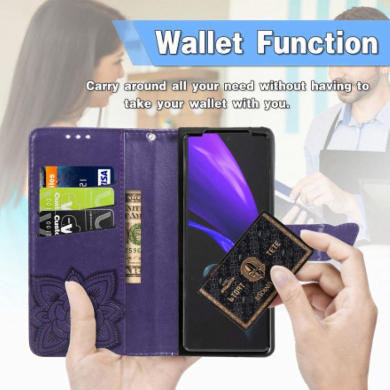 Flip Cover Samsung Galaxy Z Fold 3 5G Sommerfugledesign Med Snor