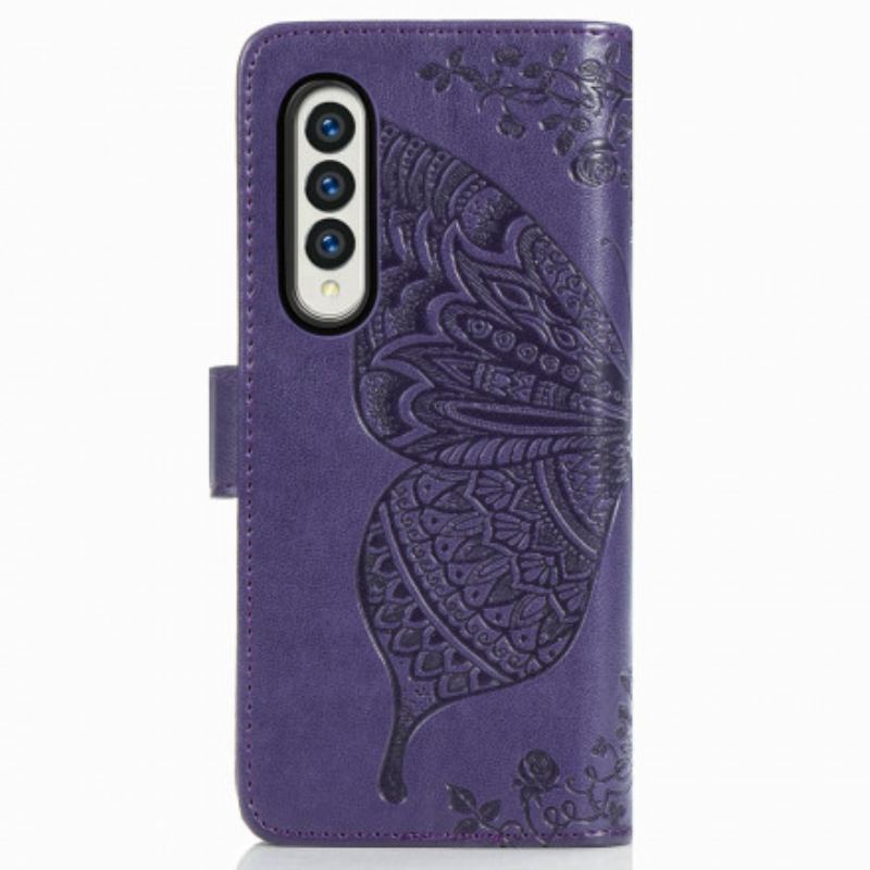 Flip Cover Samsung Galaxy Z Fold 3 5G Sommerfugledesign Med Snor