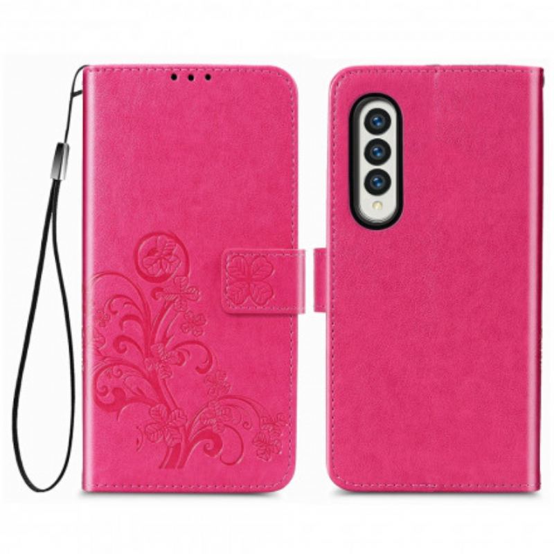 Læder Cover Samsung Galaxy Z Fold 3 5G Blomsterdesign Med Snor