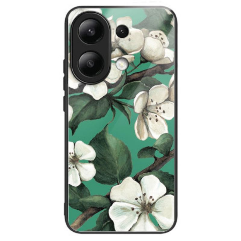 Cover Til Xiaomi Redmi Note 13 4g Hvide Blomster Af Hærdet Glas