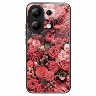 Cover Xiaomi Redmi Note 13 4g Røde Blomster Af Hærdet Glas