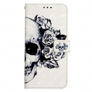 Flip Cover Til Xiaomi Redmi Note 13 4g Blomstret Skalle Med Rem