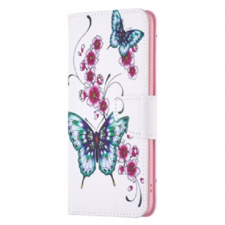 Flip Cover Xiaomi Redmi Note 13 4g Ferskenblomster Og Sommerfugle