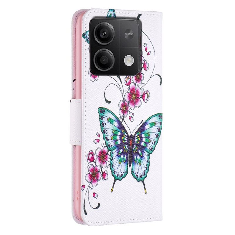 Flip Cover Xiaomi Redmi Note 13 4g Ferskenblomster Og Sommerfugle