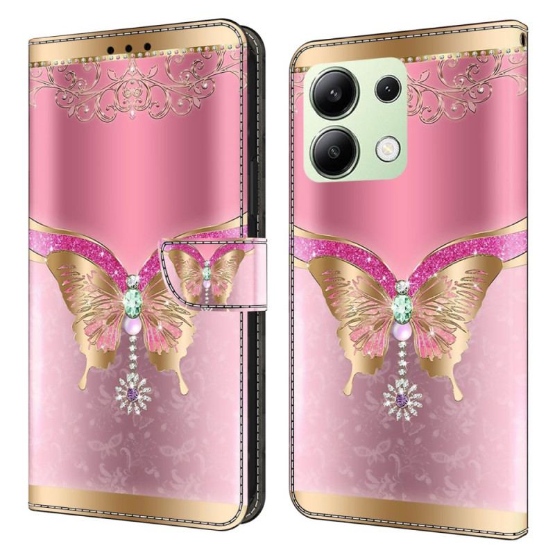 Flip Cover Xiaomi Redmi Note 13 4g - Pink Og Guld Sommerfugl