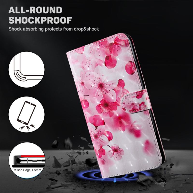 Flip Cover Xiaomi Redmi Note 13 4g Røde Blomster Med Rem